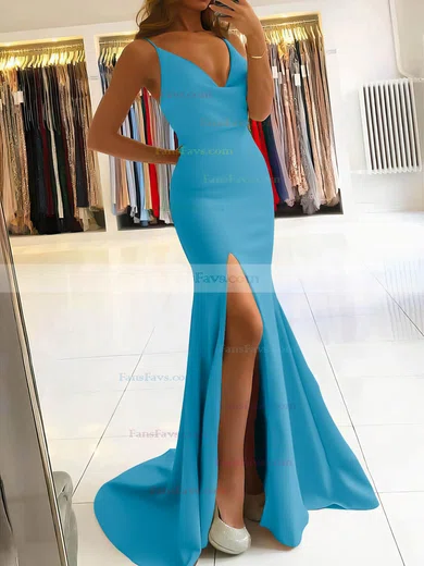 Trumpet/Mermaid Cowl Neck Stretch Crepe Sweep Train Split Front Prom Dresses #Favs020106917