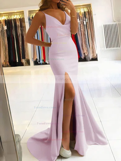 Trumpet/Mermaid Cowl Neck Stretch Crepe Sweep Train Split Front Prom Dresses #Favs020106917