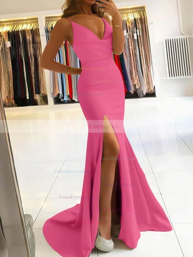 Trumpet/Mermaid Cowl Neck Stretch Crepe Sweep Train Split Front Prom Dresses #Favs020106917