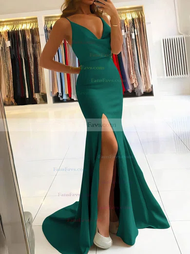 Trumpet/Mermaid Cowl Neck Stretch Crepe Sweep Train Split Front Prom Dresses #Favs020106917