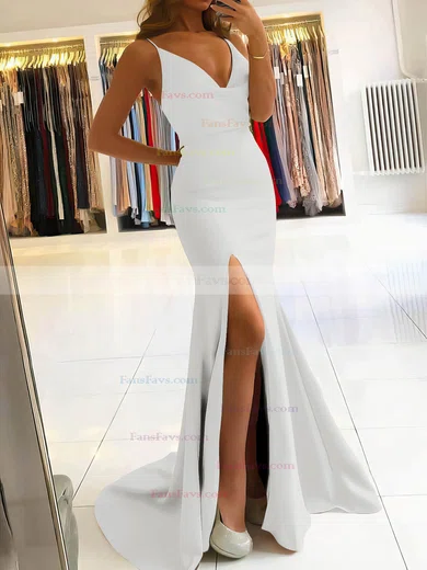 Trumpet/Mermaid Cowl Neck Stretch Crepe Sweep Train Split Front Prom Dresses #Favs020106917