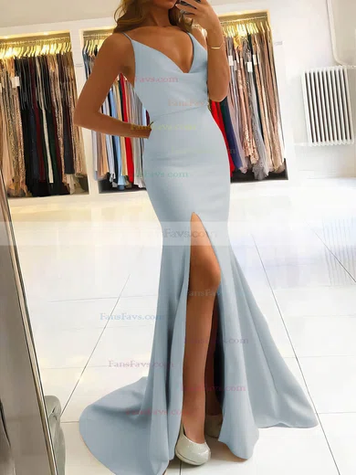 Trumpet/Mermaid Cowl Neck Stretch Crepe Sweep Train Split Front Prom Dresses #Favs020106917