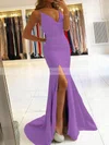 Trumpet/Mermaid Cowl Neck Stretch Crepe Sweep Train Split Front Prom Dresses #Favs020106917