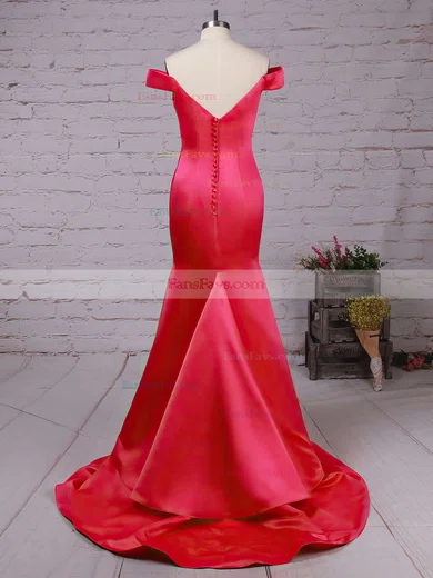 Trumpet/Mermaid Off-the-shoulder Satin Sweep Train Tiered Prom Dresses #Favs020102917