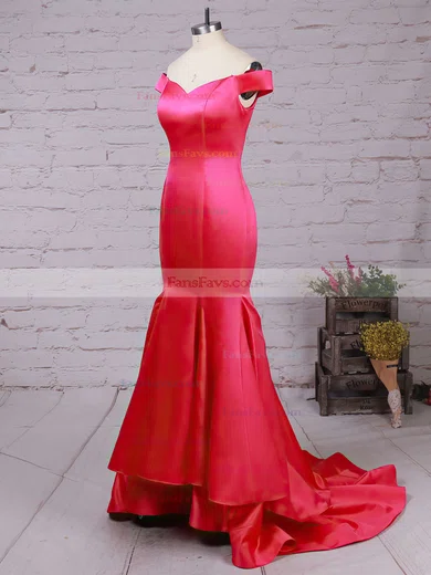 Trumpet/Mermaid Off-the-shoulder Satin Sweep Train Tiered Prom Dresses #Favs020102917