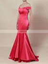 Trumpet/Mermaid Off-the-shoulder Satin Sweep Train Tiered Prom Dresses #Favs020102917