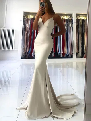 Trumpet/Mermaid V-neck Silk-like Satin Sweep Train Prom Dresses #Favs020106919 Trumpet/Mermaid V-neck Silk-like Satin Sweep Train Prom Dresses #Favs020106919