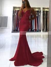 Trumpet/Mermaid V-neck Silk-like Satin Sweep Train Prom Dresses #Favs020106919