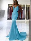 Trumpet/Mermaid V-neck Silk-like Satin Sweep Train Prom Dresses #Favs020106919