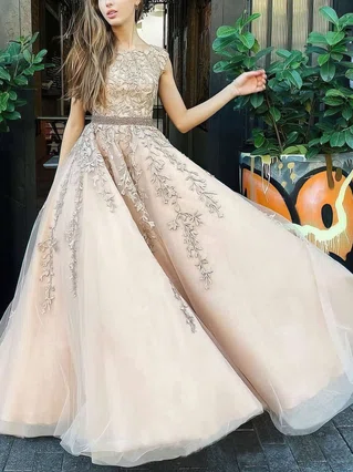 Ball Gown Scoop Neck Tulle Sweep Train Beading Prom Dresses #Favs020106667 Ball Gown Scoop Neck Tulle Sweep Train Beading Prom Dresses #Favs020106667
