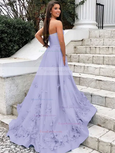 A-line Strapless Satin Sweep Train Flower(s) Prom Dresses #Favs020106680
