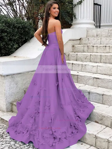 A-line Strapless Satin Sweep Train Flower(s) Prom Dresses #Favs020106680