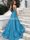A-line Strapless Satin Sweep Train Flower(s) Prom Dresses #Favs020106680