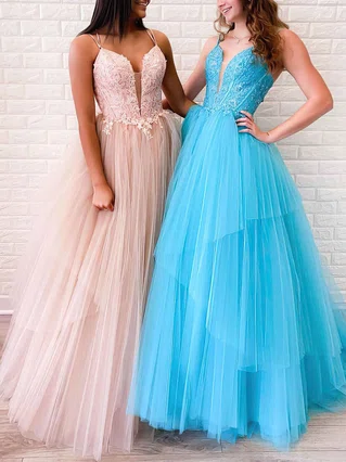 Princess V-neck Tulle Sweep Train Beading Prom Dresses #Favs020106721 Princess V-neck Tulle Sweep Train Beading Prom Dresses #Favs020106721