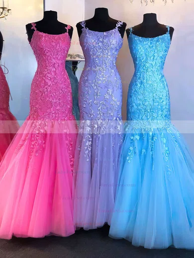 Trumpet/Mermaid Square Neckline Tulle Sweep Train Beading Prom Dresses #Favs020106729