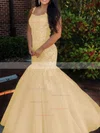 Trumpet/Mermaid Square Neckline Tulle Sweep Train Beading Prom Dresses #Favs020106729