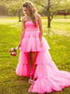 Princess Strapless Tulle Asymmetrical Sashes / Ribbons Prom Dresses #Favs020106794