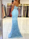 Trumpet/Mermaid V-neck Tulle Sweep Train Appliques Lace Prom Dresses #Favs020106894