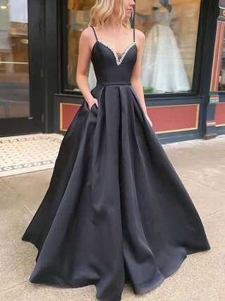 Ball Gown V-neck Satin Sweep Train Beading Prom Dresses #Favs020106926 Ball Gown V-neck Satin Sweep Train Beading Prom Dresses #Favs020106926