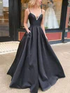 Ball Gown V-neck Satin Sweep Train Beading Prom Dresses #Favs020106926