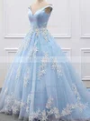 Ball Gown Off-the-shoulder Tulle Sweep Train Appliques Lace Prom Dresses #Favs020106469