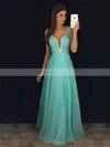 A-line V-neck Chiffon Floor-length Beading Prom Dresses #Favs020103021