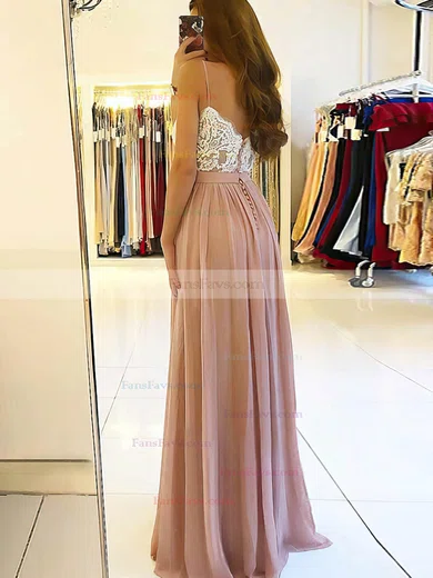 A-line V-neck Chiffon Floor-length Appliques Lace Prom Dresses #Favs020106471