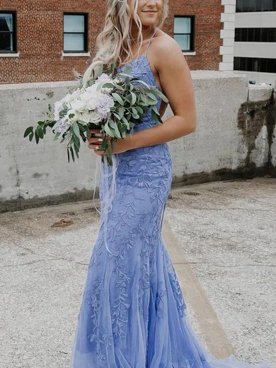 Trumpet/Mermaid Square Neckline Tulle Sweep Train Beading Prom Dresses #Favs020106643