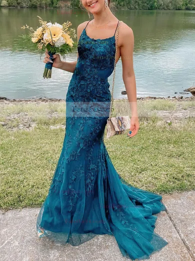 Trumpet/Mermaid Square Neckline Tulle Sweep Train Beading Prom Dresses #Favs020106643