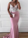 Trumpet/Mermaid V-neck Stretch Crepe Sweep Train Beading Prom Dresses #Favs020106651