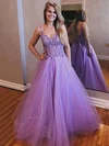 Princess V-neck Tulle Floor-length Beading Prom Dresses #Favs020106658