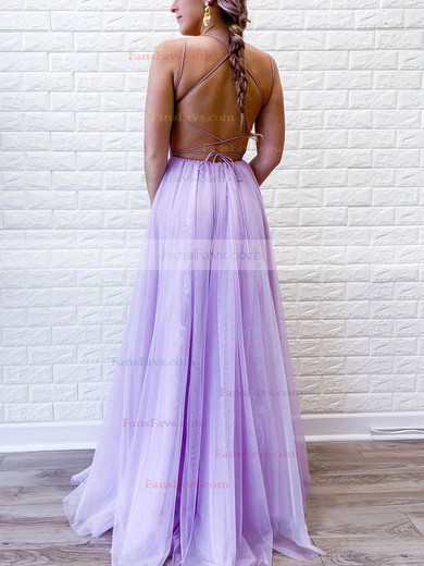 A-line Square Neckline Tulle Sweep Train Beading Prom Dresses #Favs020106682