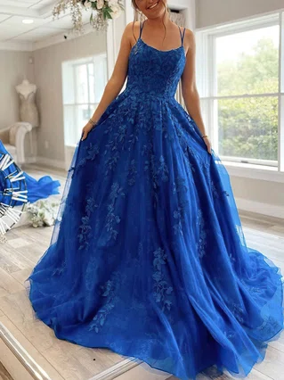 Princess Square Neckline Tulle Sweep Train Appliques Lace Prom Dresses #Favs020106690 Princess Square Neckline Tulle Sweep Train Appliques Lace Prom Dresses #Favs020106690