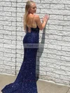 Trumpet/Mermaid V-neck Sequined Sweep Train Split Front Prom Dresses #Favs020106695