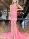 Trumpet/Mermaid Strapless Tulle Sweep Train Appliques Lace Prom Dresses #Favs020106701