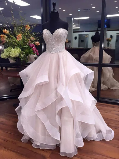 Ball Gown Sweetheart Organza Floor-length Beading Prom Dresses #Favs020103055