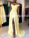 A-line Off-the-shoulder Chiffon Sweep Train Appliques Lace Prom Dresses #Favs020106711