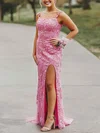 Sheath/Column Square Neckline Tulle Sweep Train Appliques Lace Prom Dresses #Favs020106726