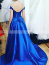 A-line Off-the-shoulder Satin Sweep Train Beading Prom Dresses #Favs020106745
