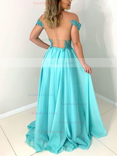 A-line Scoop Neck Chiffon Sweep Train Beading Prom Dresses #Favs020106760