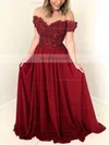 A-line Scoop Neck Chiffon Sweep Train Beading Prom Dresses #Favs020106760