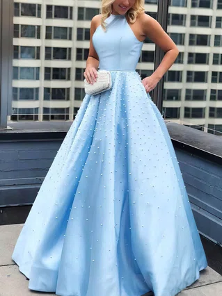 Ball Gown Scoop Neck Satin Sweep Train Beading Prom Dresses #Favs020106767 Ball Gown Scoop Neck Satin Sweep Train Beading Prom Dresses #Favs020106767