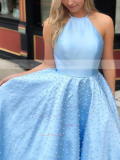 Ball Gown Scoop Neck Satin Sweep Train Beading Prom Dresses #Favs020106767