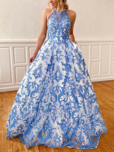 Princess Scoop Neck Lace Floor-length Pockets Prom Dresses #Favs020106790