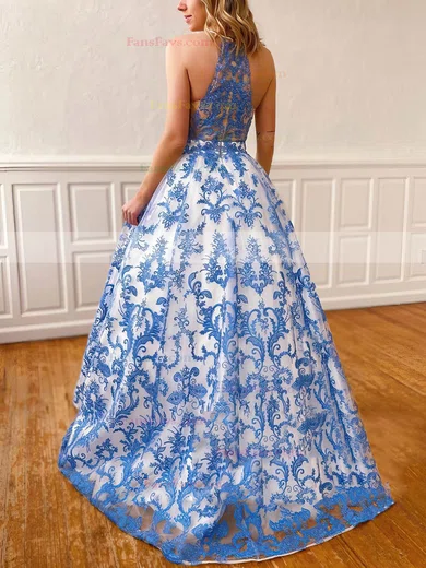 Princess Scoop Neck Lace Floor-length Pockets Prom Dresses #Favs020106790