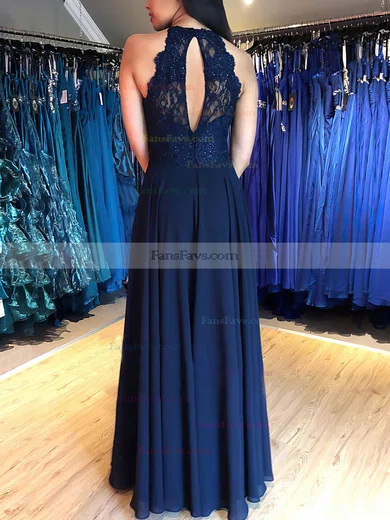 A-line Scoop Neck Chiffon Floor-length Lace Prom Dresses #Favs020106800