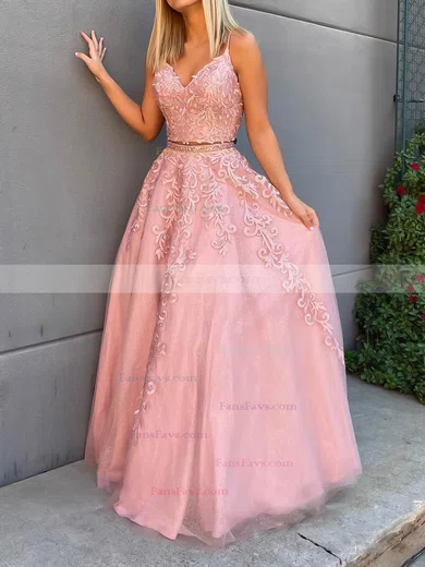 Ball Gown V-neck Tulle Sweep Train Beading Prom Dresses #Favs020106841