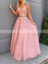 Ball Gown V-neck Tulle Sweep Train Beading Prom Dresses #Favs020106841