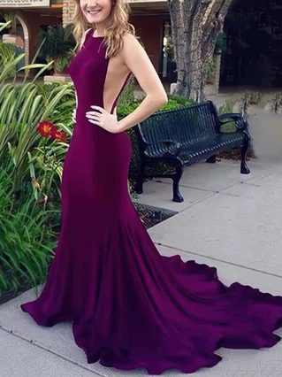 Trumpet/Mermaid Scoop Neck Jersey Court Train Prom Dresses #Favs020102318