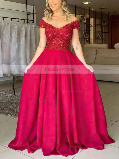 A-line Off-the-shoulder Chiffon Sweep Train Beading Prom Dresses #Favs020106860